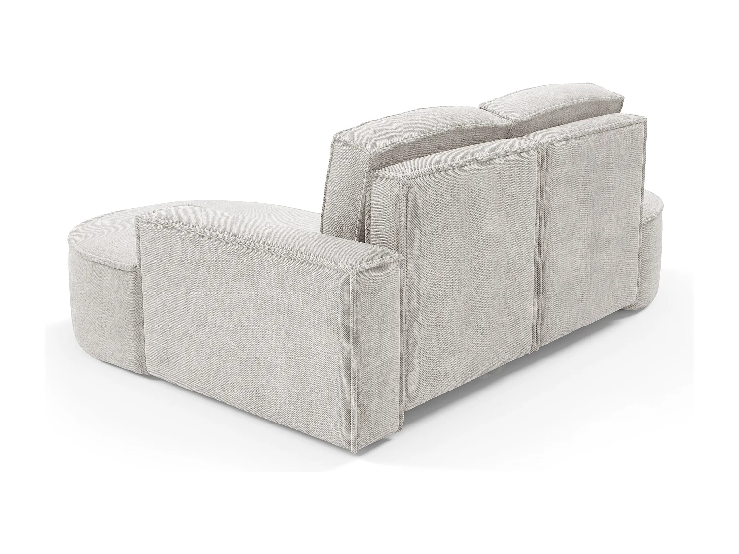 Canapé d'angle MOLLY sans couchage – Demi-lune, tissu Bouclé, coussins amovibles, revêtement doux, 210x157x88 cm, côté gauche blanc