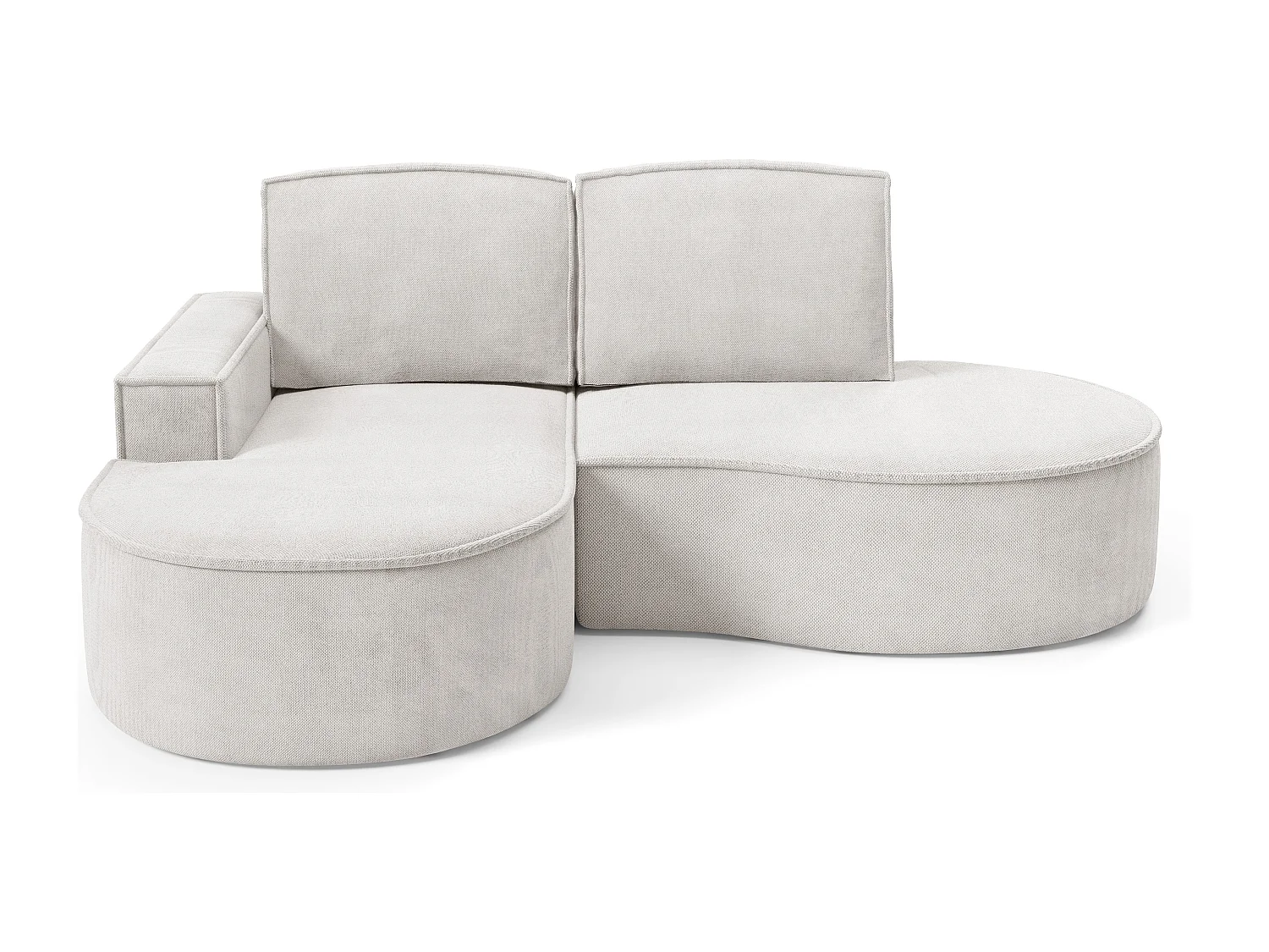 Canapé d'angle MOLLY sans couchage – Demi-lune, tissu Bouclé, coussins amovibles, revêtement doux, 210x157x88 cm, côté gauche blanc