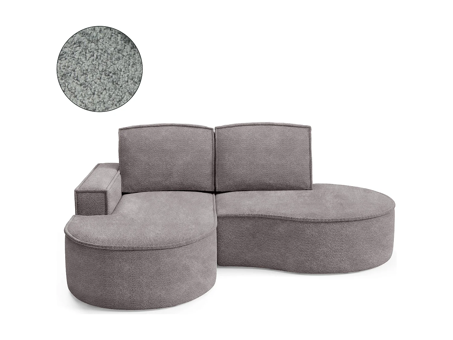 Canapé d'angle MOLLY – Semi-circulaire, Abriamo-Bouclé, Coussins libres, Revêtement bouclé, 210x157x88 cm, Gauche Gris Soie