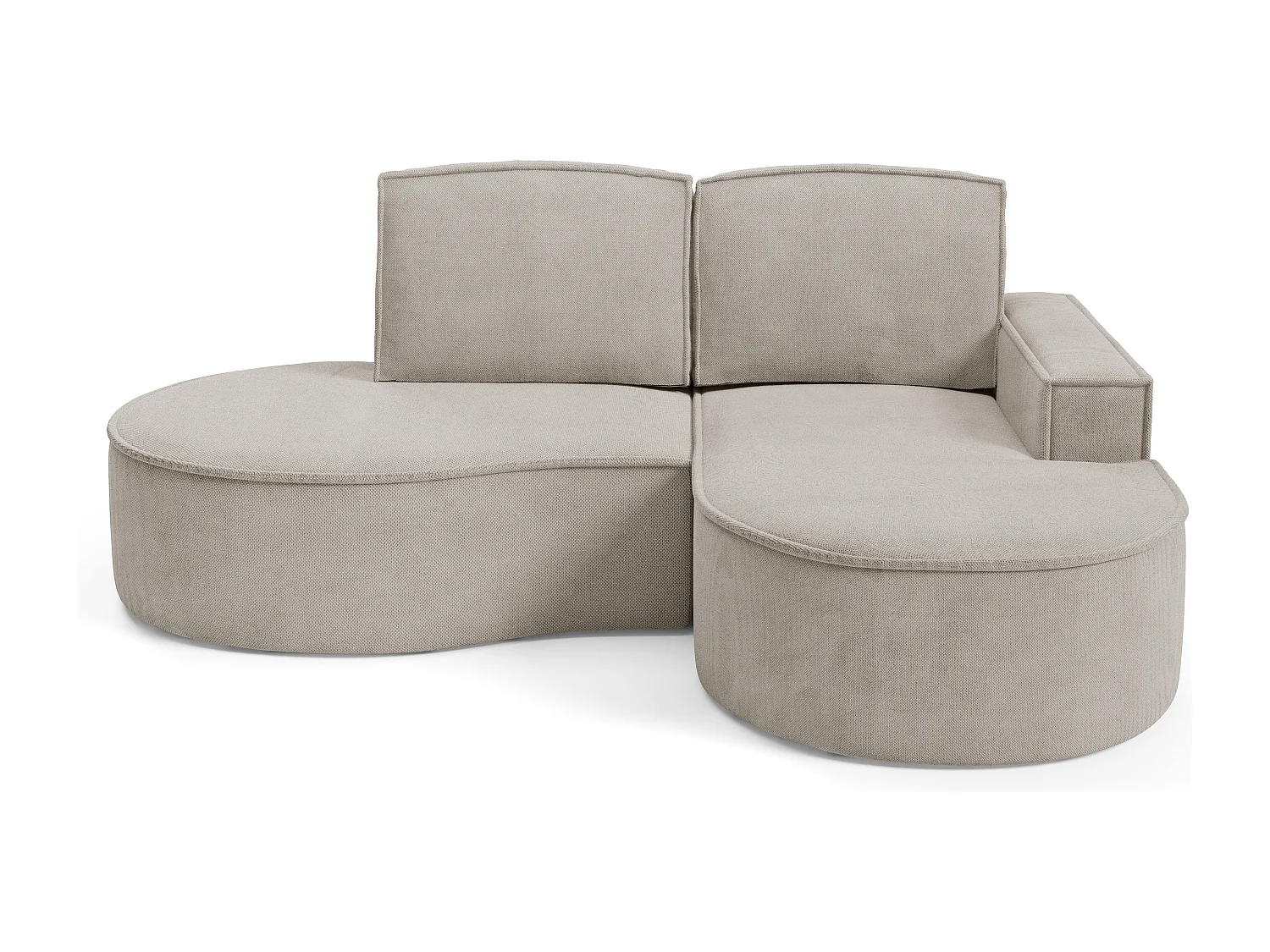 Canapé d'angle MOLLY sans couchage – Demi-lune, tissu Bouclé, coussins amovibles, revêtement doux, 210x157x88 cm, côté droit frêne