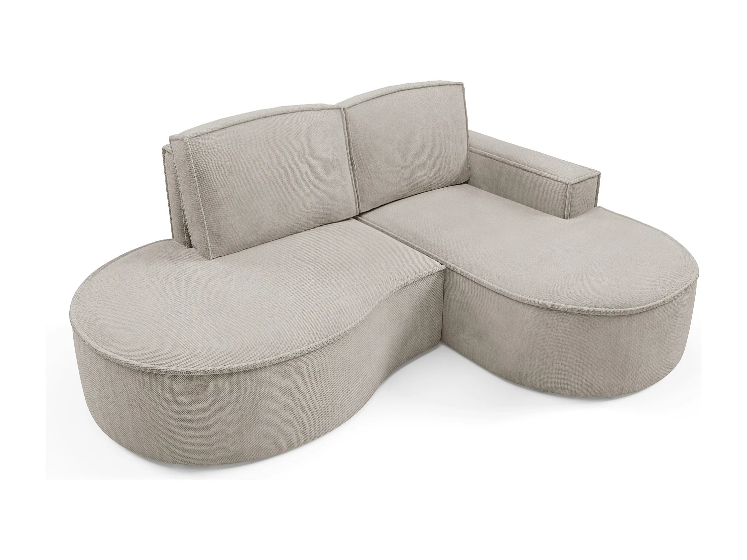 Canapé d'angle MOLLY sans couchage – Demi-lune, tissu Bouclé, coussins amovibles, revêtement doux, 210x157x88 cm, côté droit frêne