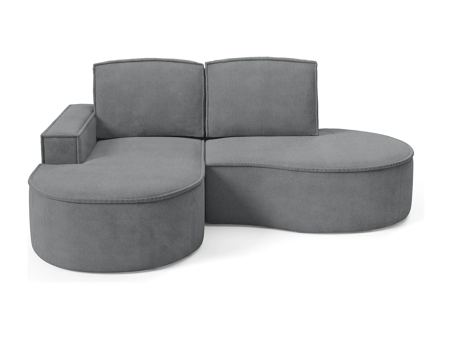 Canapé d'angle MOLLY sans couchage – Demi-lune, tissu Bouclé, coussins amovibles, revêtement doux, 210x157x88 cm, côté gauche gris