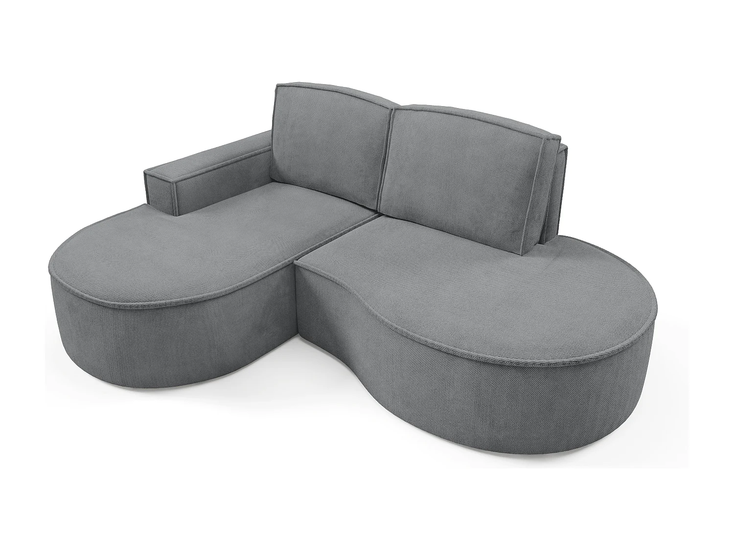 Canapé d'angle MOLLY sans couchage – Demi-lune, tissu Bouclé, coussins amovibles, revêtement doux, 210x157x88 cm, côté gauche gris