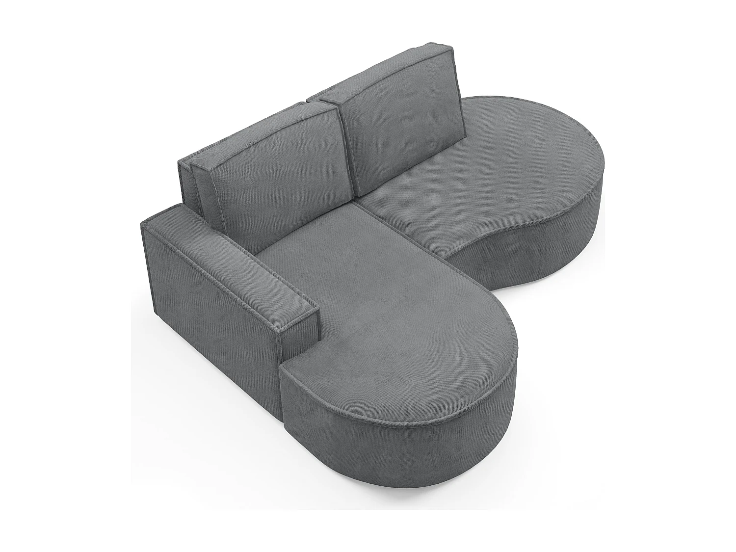 Canapé d'angle MOLLY sans couchage – Demi-lune, tissu Bouclé, coussins amovibles, revêtement doux, 210x157x88 cm, côté gauche gris