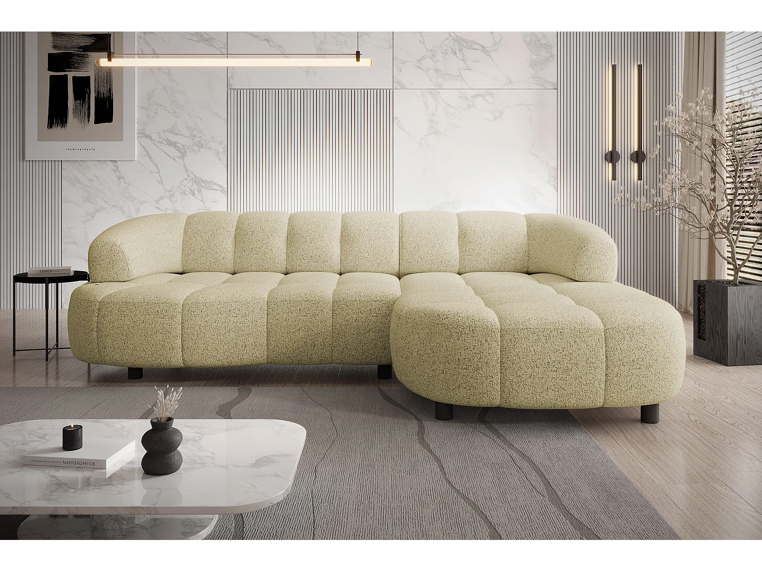 NAROŻNIK WESPER S, Narożnik z elektryczną regulacją siedziska relax, w kształcie litery L, wolnostojący, 183x284x79cm prawa strona piaskowy