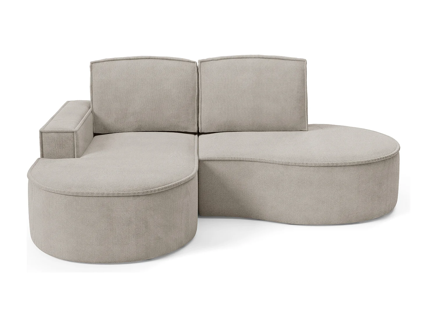 Canapé d'angle MOLLY sans couchage – Demi-lune, tissu Bouclé, coussins amovibles, revêtement doux, 210x157x88 cm, côté gauche frêne