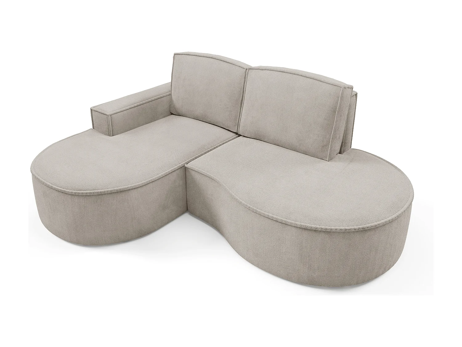 Canapé d'angle MOLLY sans couchage – Demi-lune, tissu Bouclé, coussins amovibles, revêtement doux, 210x157x88 cm, côté gauche frêne