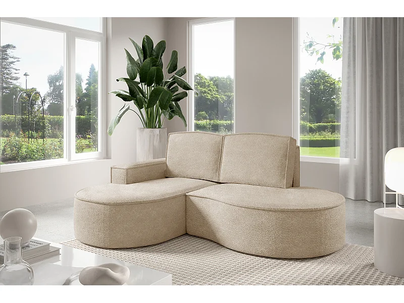 Canapé d'angle MOLLY – Semi-circulaire, Abriamo-Bouclé, Coussins libres, Revêtement bouclé, 210x157x88 cm, Gauche Beige