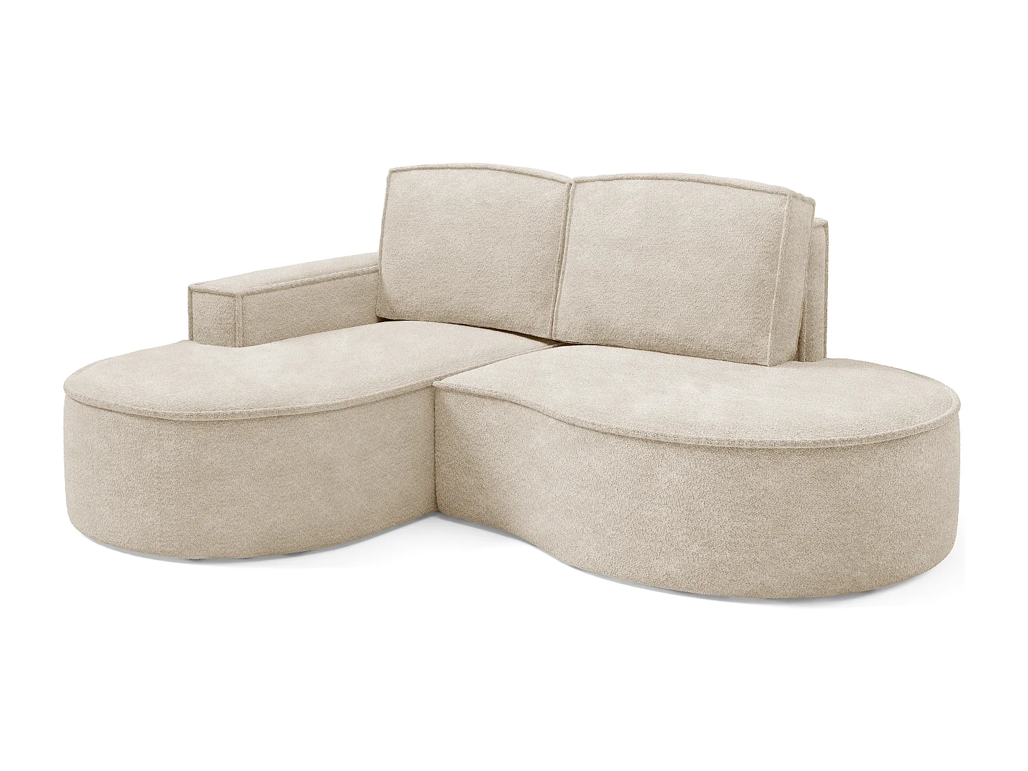 Canapé d'angle MOLLY – Semi-circulaire, Abriamo-Bouclé, Coussins libres, Revêtement bouclé, 210x157x88 cm, Gauche Beige
