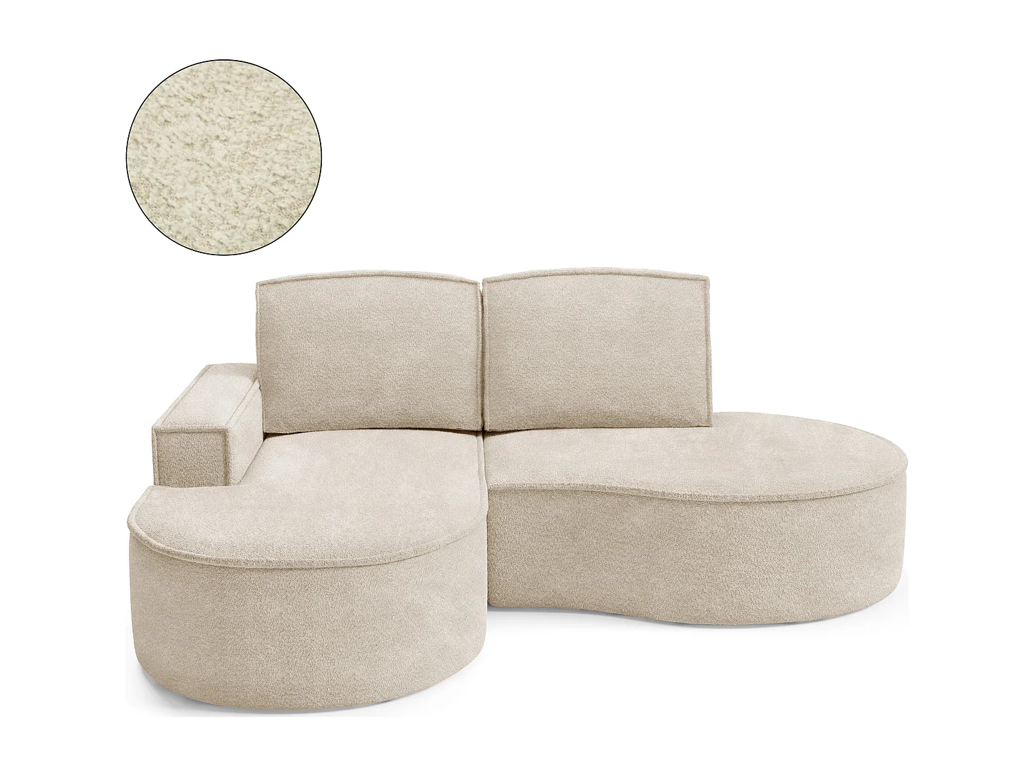 Canapé d'angle MOLLY – Semi-circulaire, Abriamo-Bouclé, Coussins libres, Revêtement bouclé, 210x157x88 cm, Gauche Beige