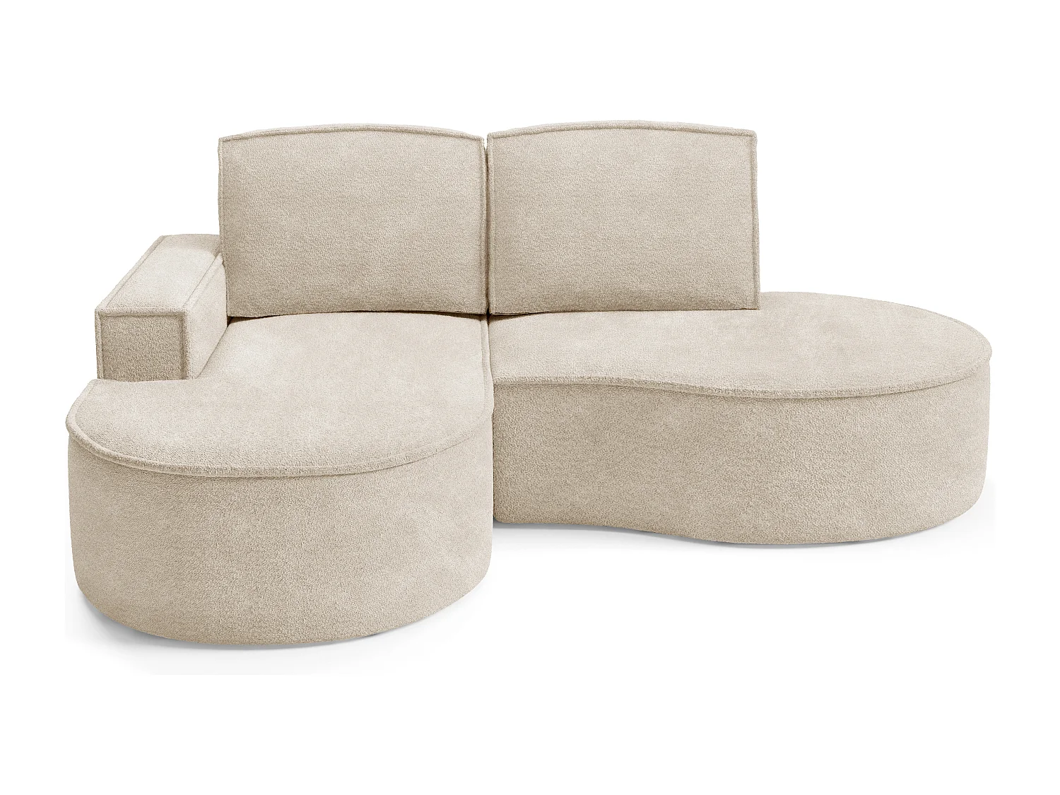 Canapé d'angle MOLLY – Semi-circulaire, Abriamo-Bouclé, Coussins libres, Revêtement bouclé, 210x157x88 cm, Gauche Beige