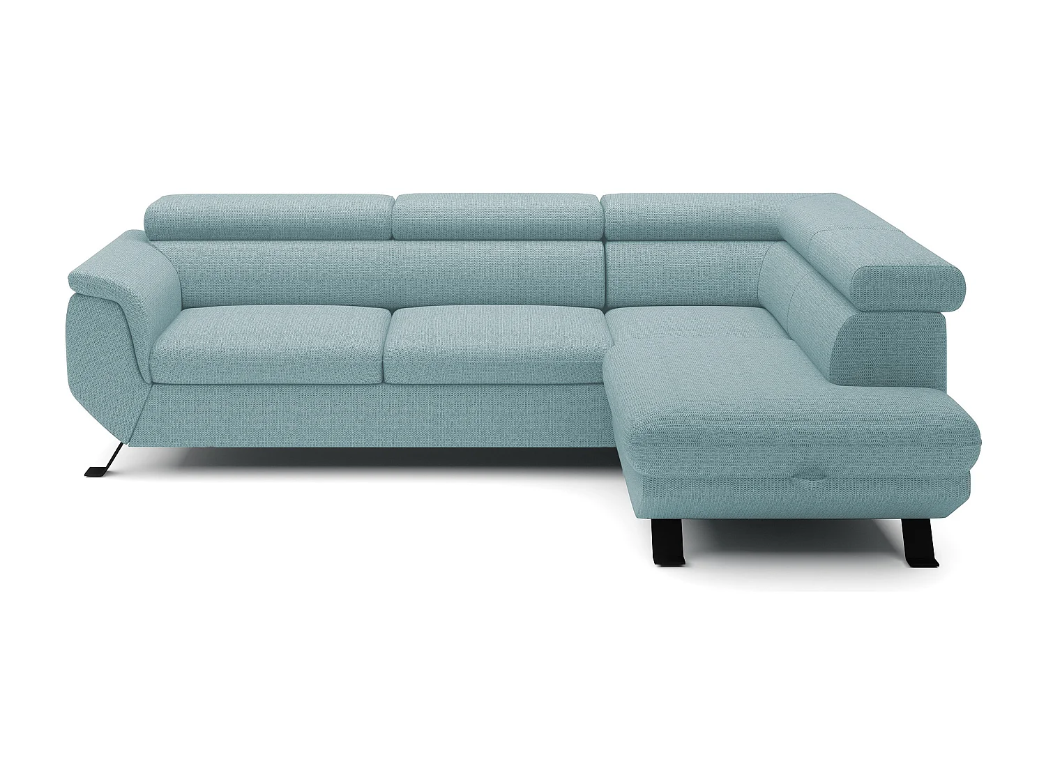 Canapé RAVEN L avec fonction de couchage, compartiment à literie, indépendant, rembourré avec têtières réglables 257x198x96 cm Côté droit Bleu clair