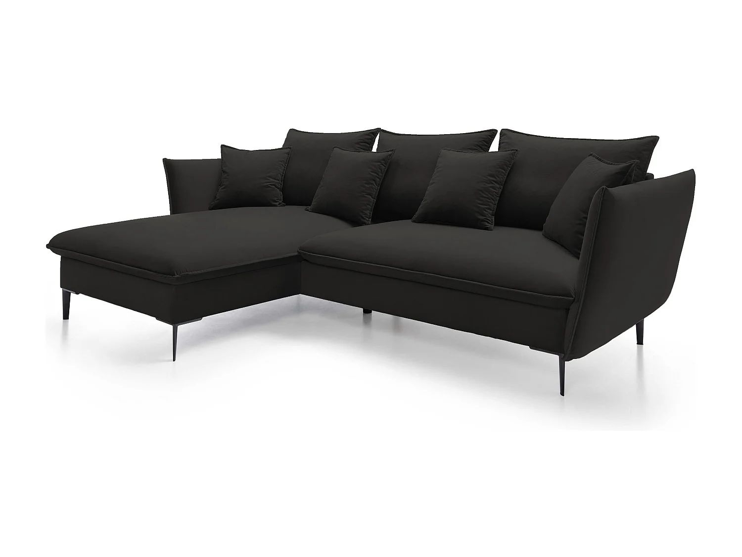Ecksofa GLOSS mit Schlaffunktion, Ottomane & goldenen Füßen – Samtsofa im GLOSSour-Stil mit Zierkissen, 258x167x91cm, Linke Seite BEIGE