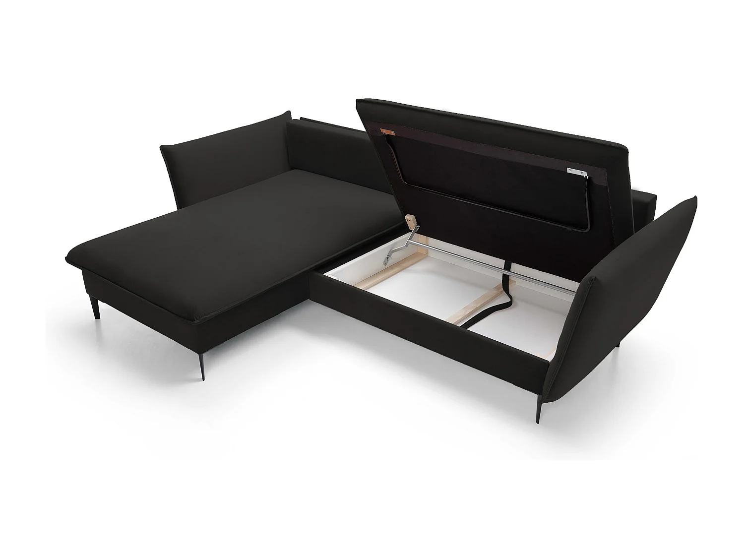 Canapé d'angle GLOSS convertible, ottomane & pieds dorés – canapé en velours style GLOSSour avec coussins déco, 258x167x91 cm, côté gauche BEIGE