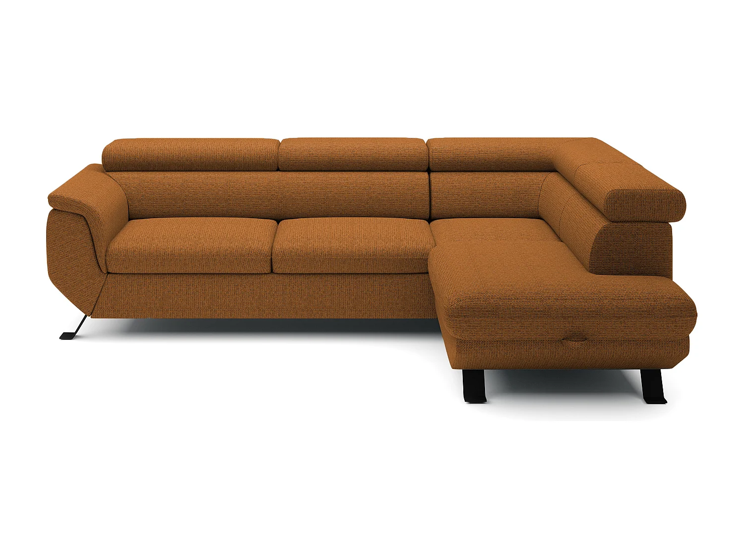 ECKSOFA RAVEN L mit Schlaffunktion und Bettkasten, Freistehend, Polstersofa mit Verstellbaren Kopfstützen, 257x198x96 cm, Rechte Seite, Braun