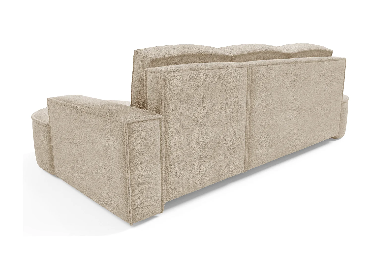 Canapé d'angle MOLLY avec couchage - Design arrondi, autoportant, 140x207 cm, 3 coussins, tissu Curio, 277x157x88 cm, côté droit beige