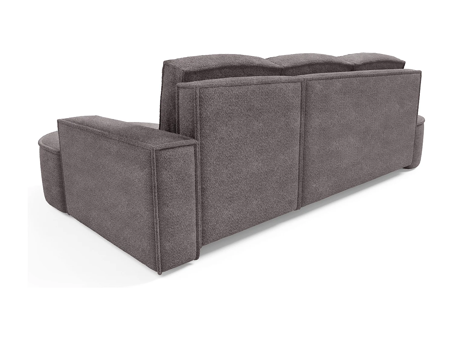 Canapé d'angle MOLLY avec couchage - Design arrondi, autoportant, 140x207 cm, 3 coussins, tissu Curio, 277x157x88 cm, côté droit gris soie