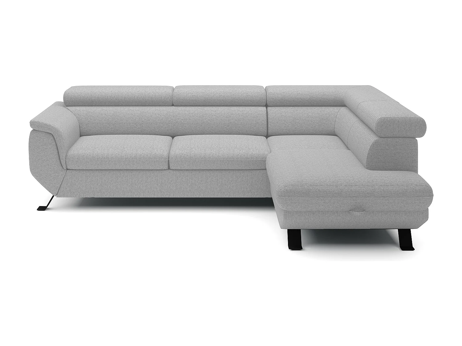 Canapé RAVEN L avec fonction de couchage, compartiment à literie, indépendant, rembourré avec têtières réglables 257x198x96 cm Côté droit Gris cendré