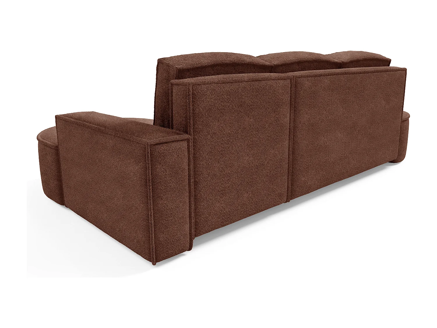 Canapé d'angle MOLLY avec couchage - Design arrondi, autoportant, 140x207 cm, 3 coussins, tissu Abriamo, 277x157x88 cm, côté gauche brun