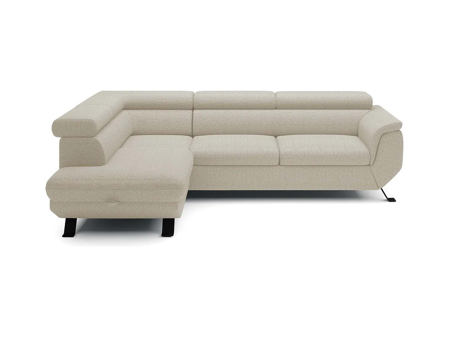 Canapé RAVEN L avec fonction de couchage, compartiment à literie, indépendant, rembourré avec têtières réglables 257x198x96 cm Côté gauche Beige