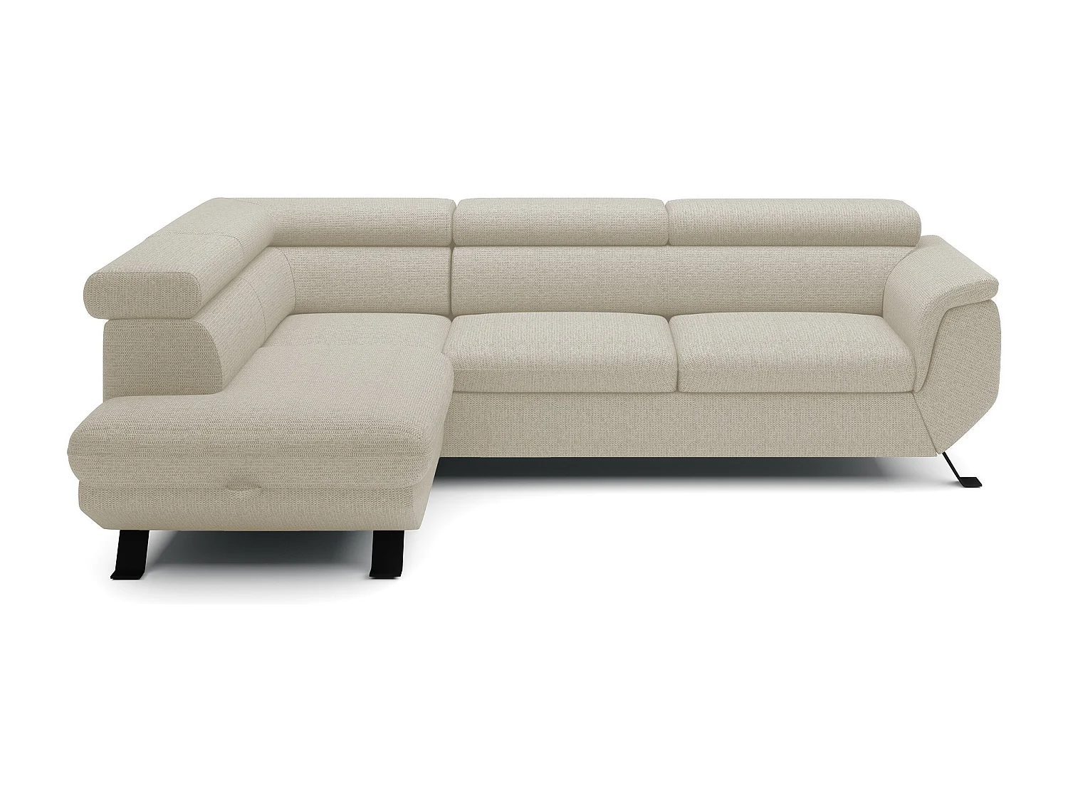 Canapé RAVEN L avec fonction de couchage, compartiment à literie, indépendant, rembourré avec têtières réglables 257x198x96 cm Côté gauche Beige