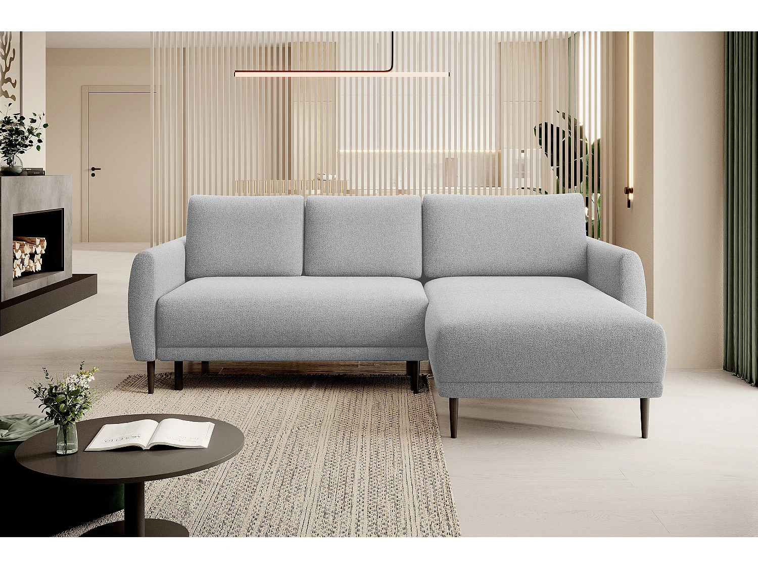 ECKSOFA BONO Stilvolles Sofa mit Schlaffunktion, Robuste Holzfüße, Elegante Armlehnen, Tiefe Sitzfläche 226x164x88cm, Rechte Seite Esche