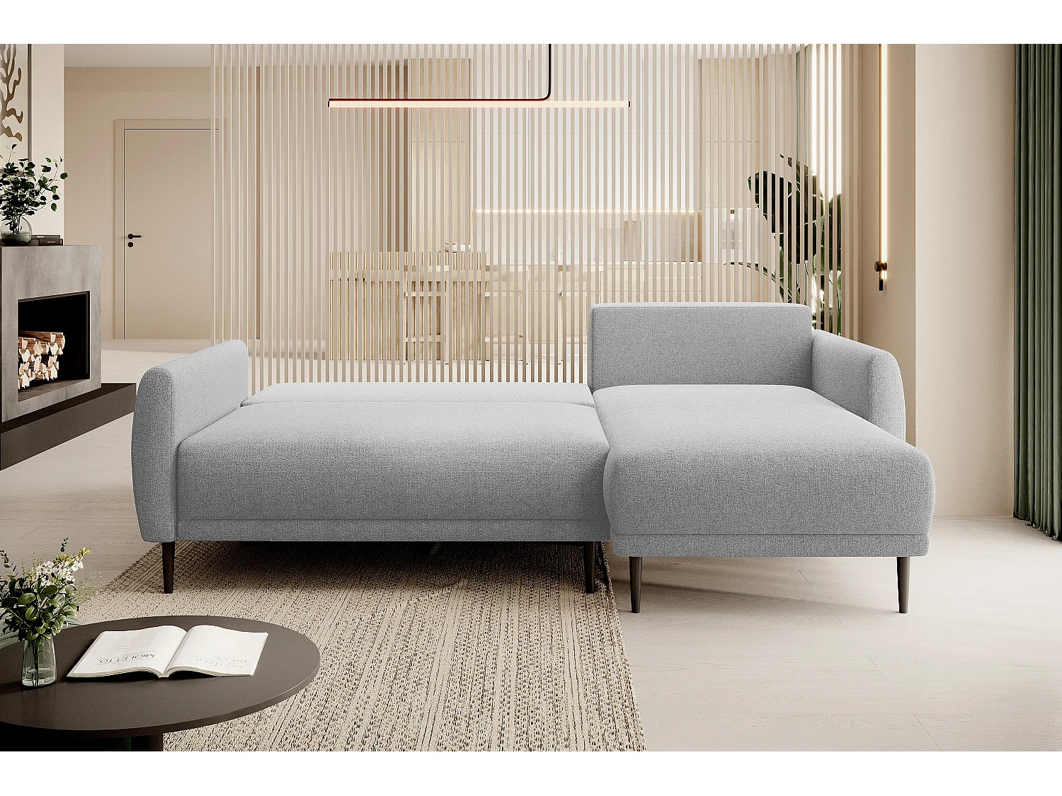ECKSOFA BONO Stilvolles Sofa mit Schlaffunktion, Robuste Holzfüße, Elegante Armlehnen, Tiefe Sitzfläche 226x164x88cm, Rechte Seite Esche