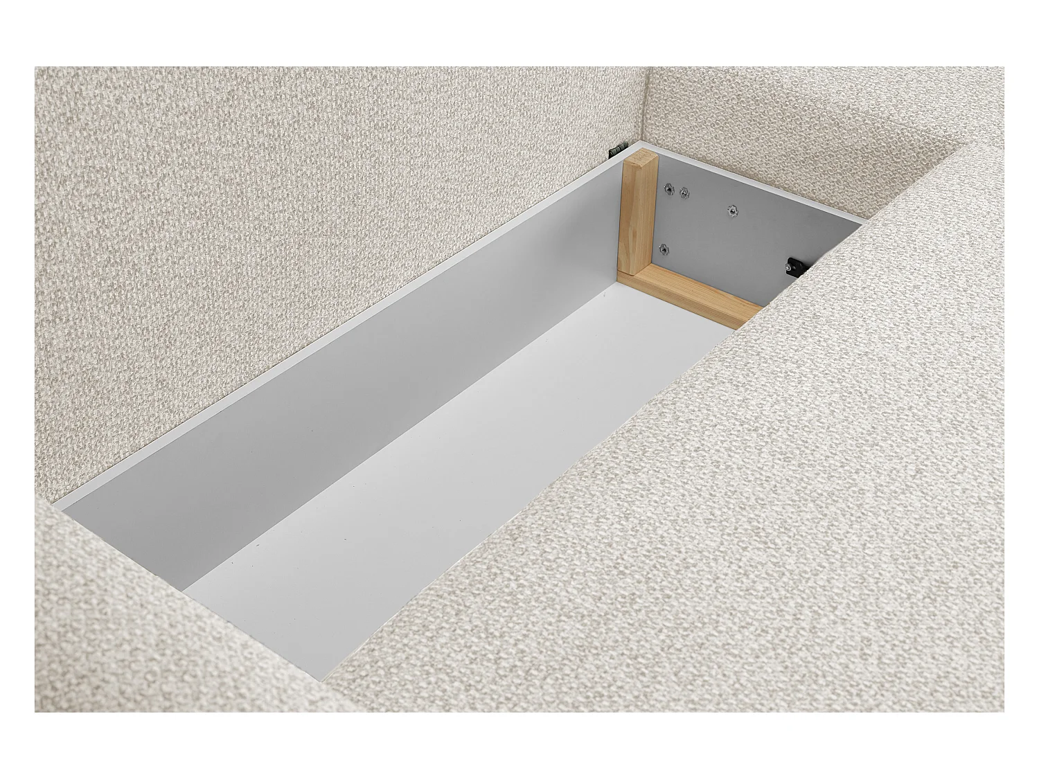 Canapé d'angle ALMI 160x275 cm, couchage, coffre, ressorts, assise confortable, côté gauche, blanc