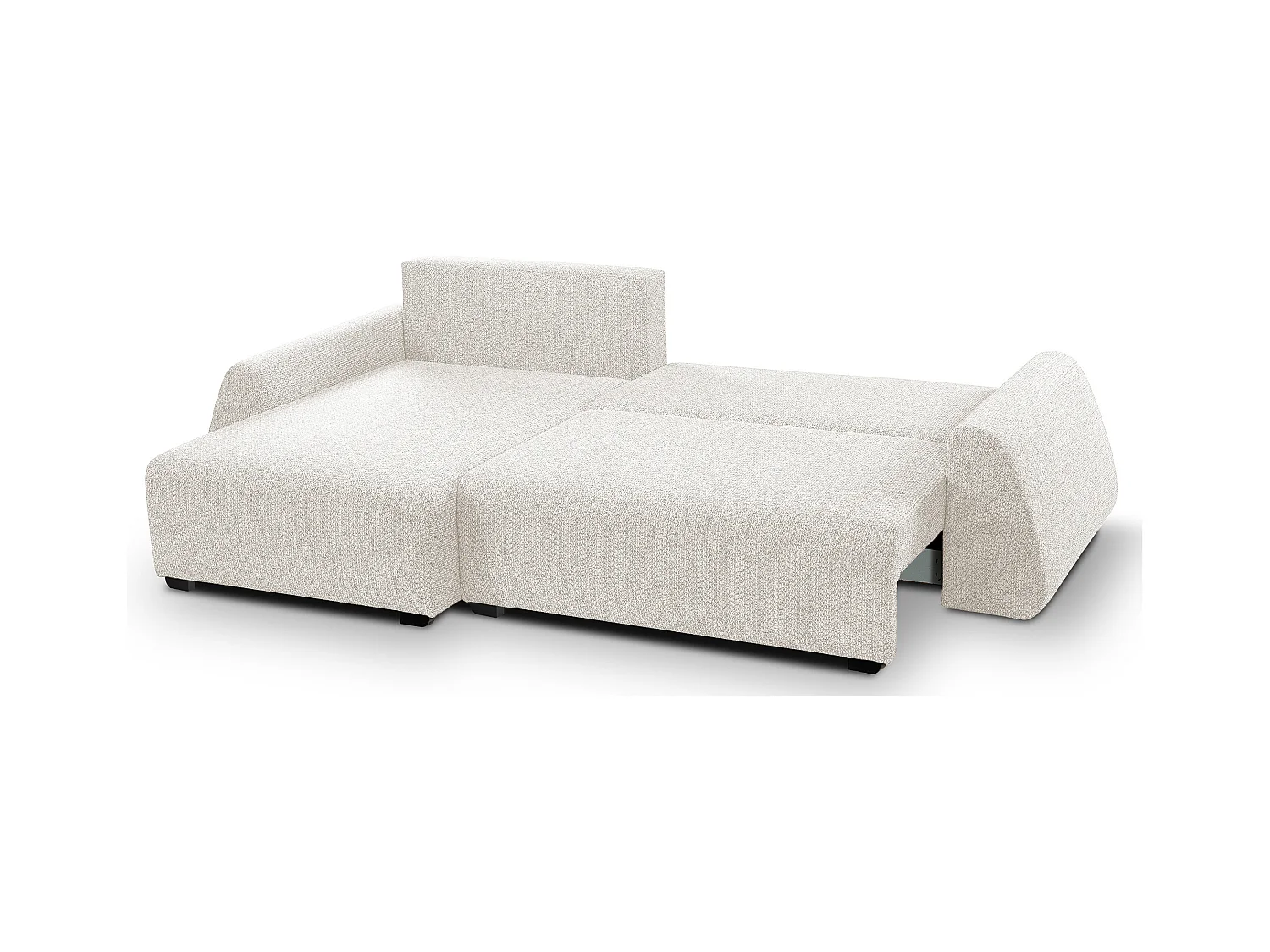 Canapé d'angle ALMI 160x275 cm, couchage, coffre, ressorts, assise confortable, côté gauche, blanc