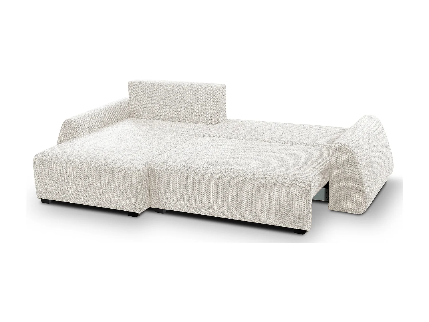 Canapé d'angle ALMI 160x275 cm, couchage, coffre, ressorts, assise confortable, côté gauche, blanc