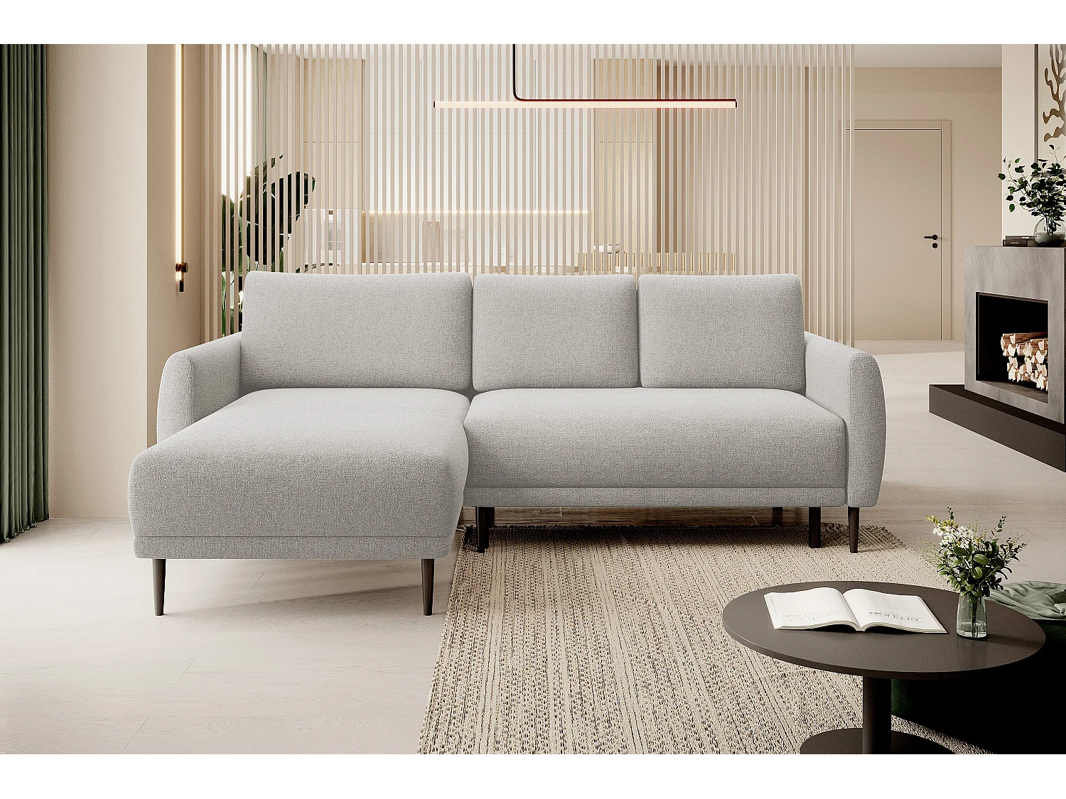 NAROŻNIK BONO Stylowa sofa z funkcją spania, Drewniane nóżki, Eleganckie podłokietniki, Głębokie siedzisko 226x164x88cm, Lewa strona Beżowa