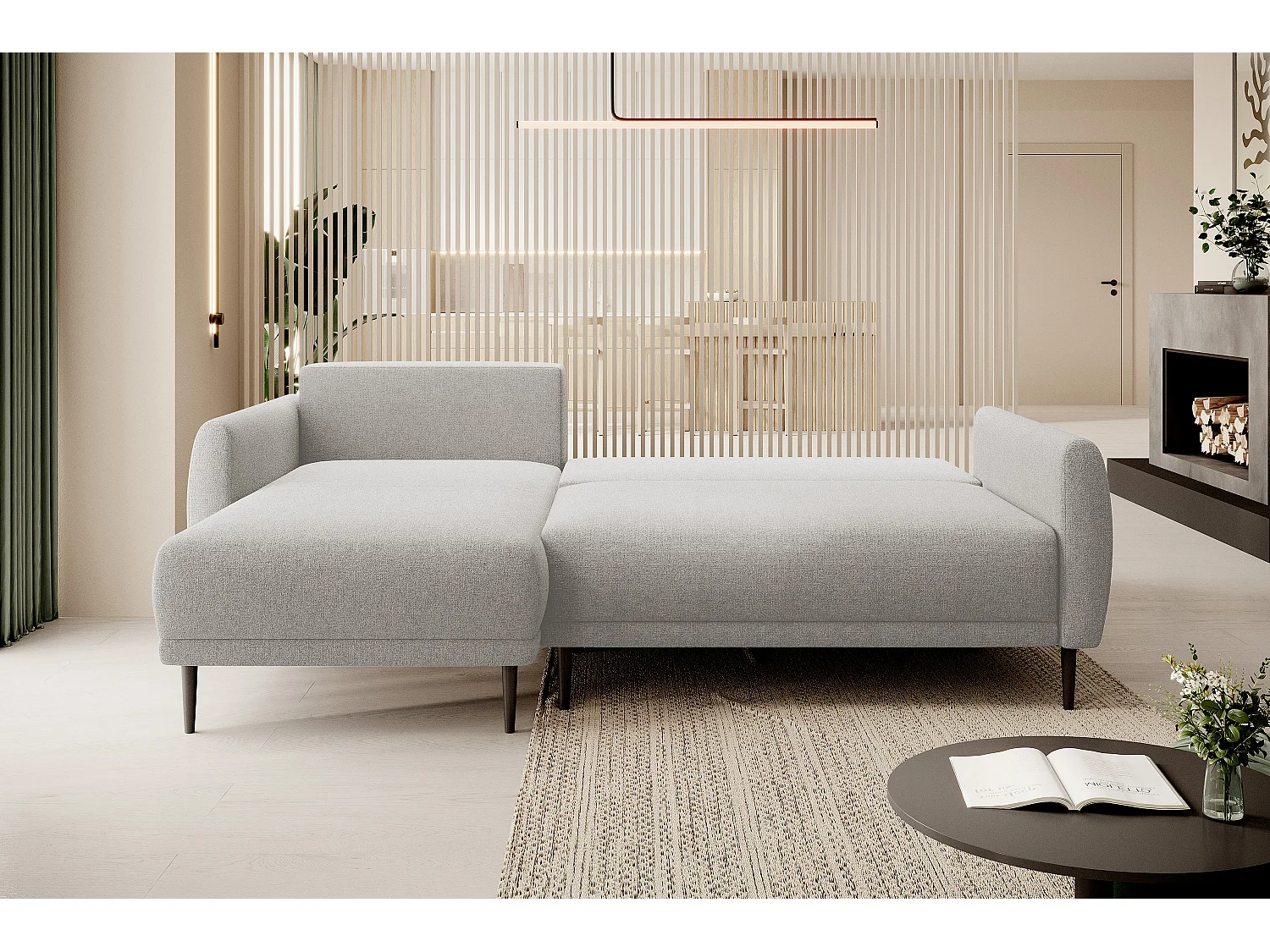 NAROŻNIK BONO Stylowa sofa z funkcją spania, Drewniane nóżki, Eleganckie podłokietniki, Głębokie siedzisko 226x164x88cm, Lewa strona Beżowa