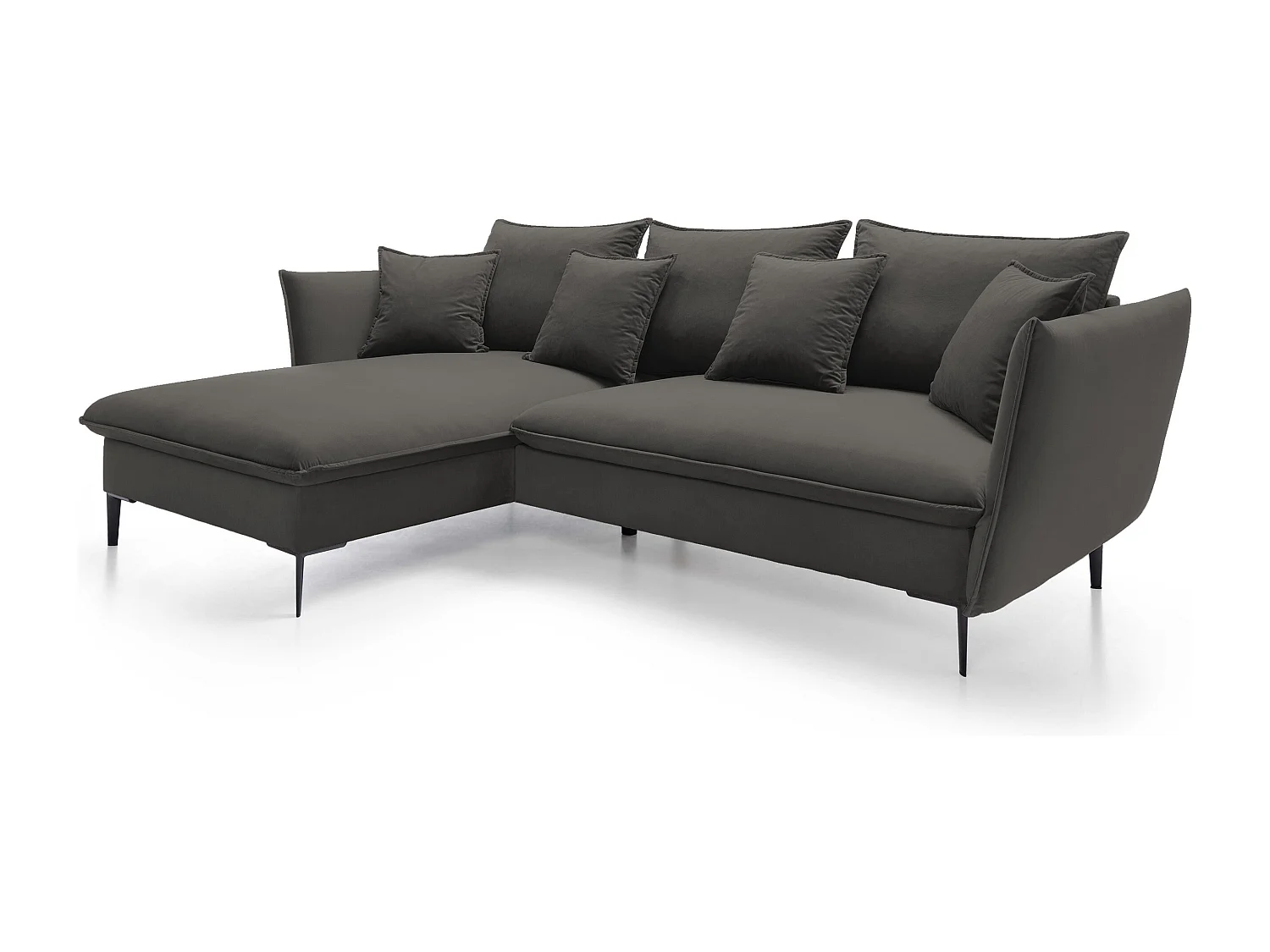 Ecksofa GLOSS mit Schlaffunktion, Ottomane & goldenen Füßen – Samtsofa im GLOSSour-Stil mit Zierkissen, 258x167x91cm, Linke Seite SCHWARZ