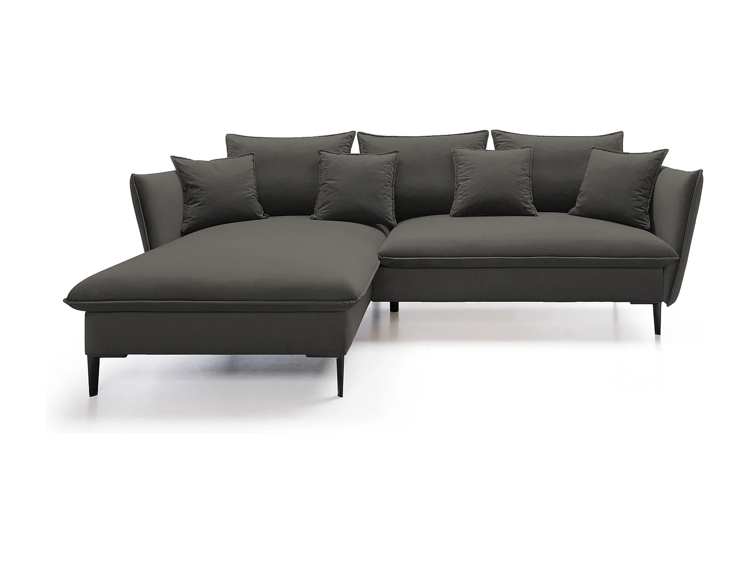 Canapé d'angle GLOSS convertible, ottomane & pieds dorés – canapé en velours style GLOSSour avec coussins déco, 258x167x91 cm, côté gauche NOIR