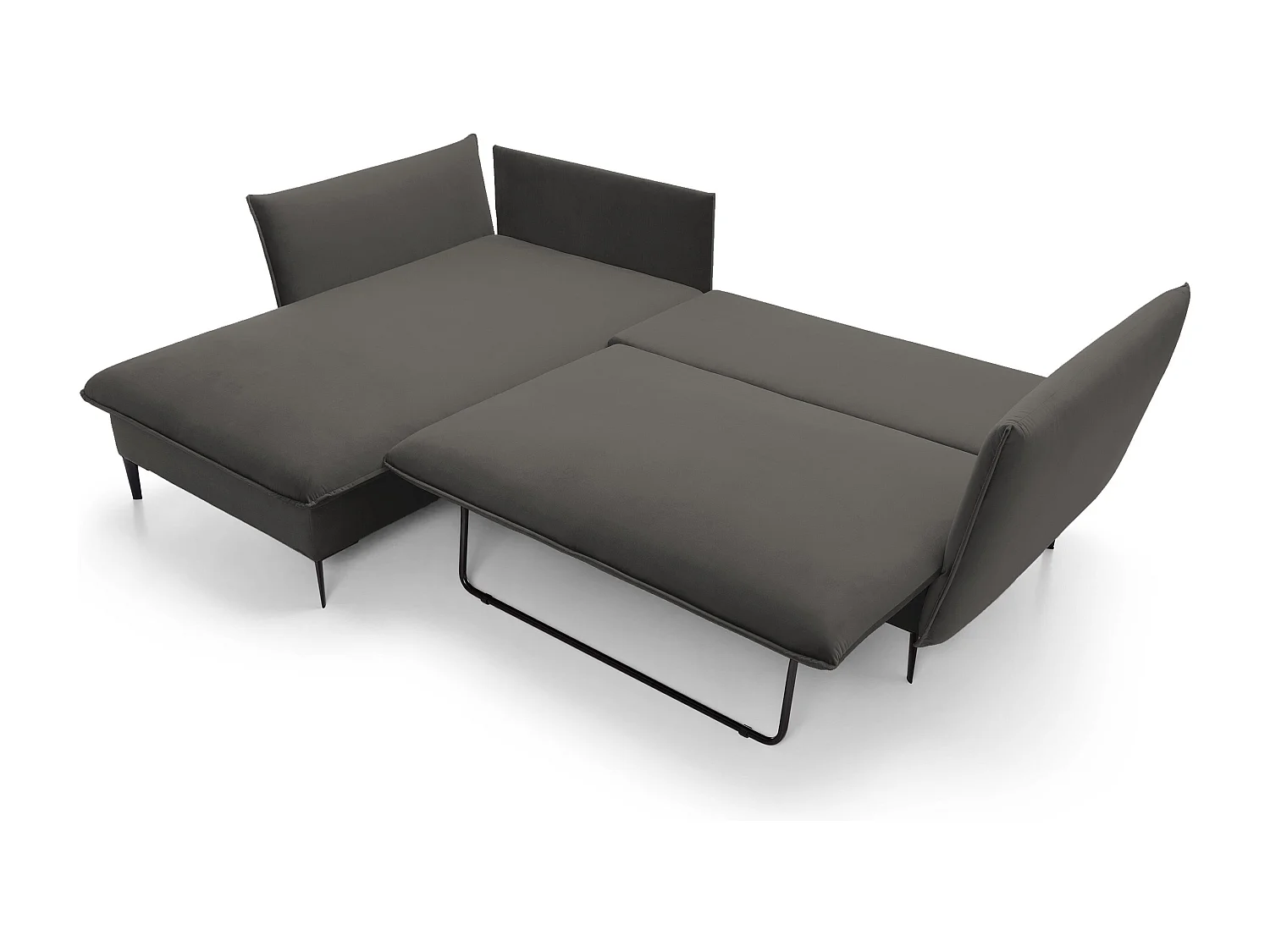 Canapé d'angle GLOSS convertible, ottomane & pieds dorés – canapé en velours style GLOSSour avec coussins déco, 258x167x91 cm, côté gauche NOIR