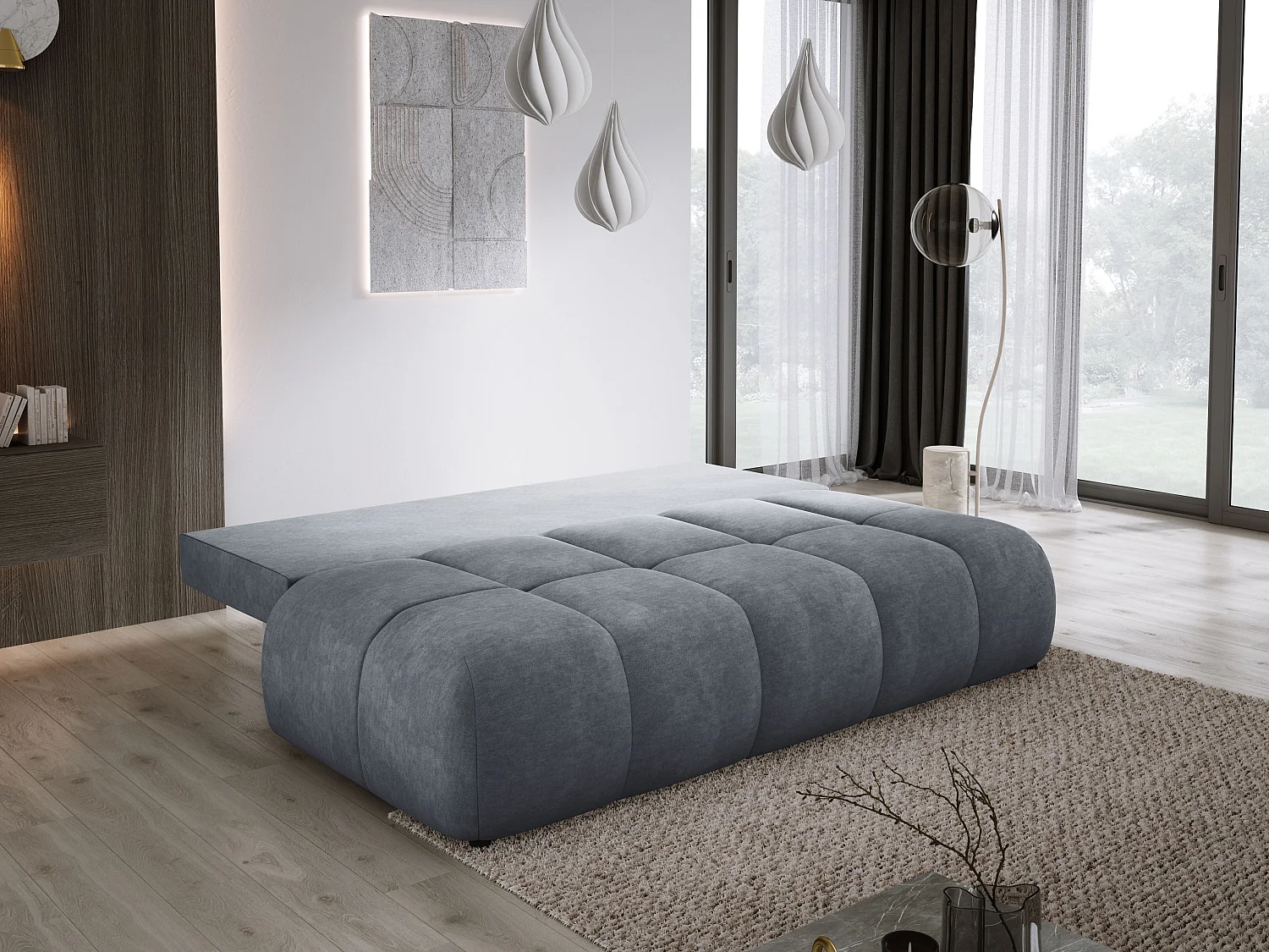 Sofa COCO MINI convertible avec couchage, tissu CLOUD, 2 places, autoportant, 205x105x97 cm, couleur : Gris foncé