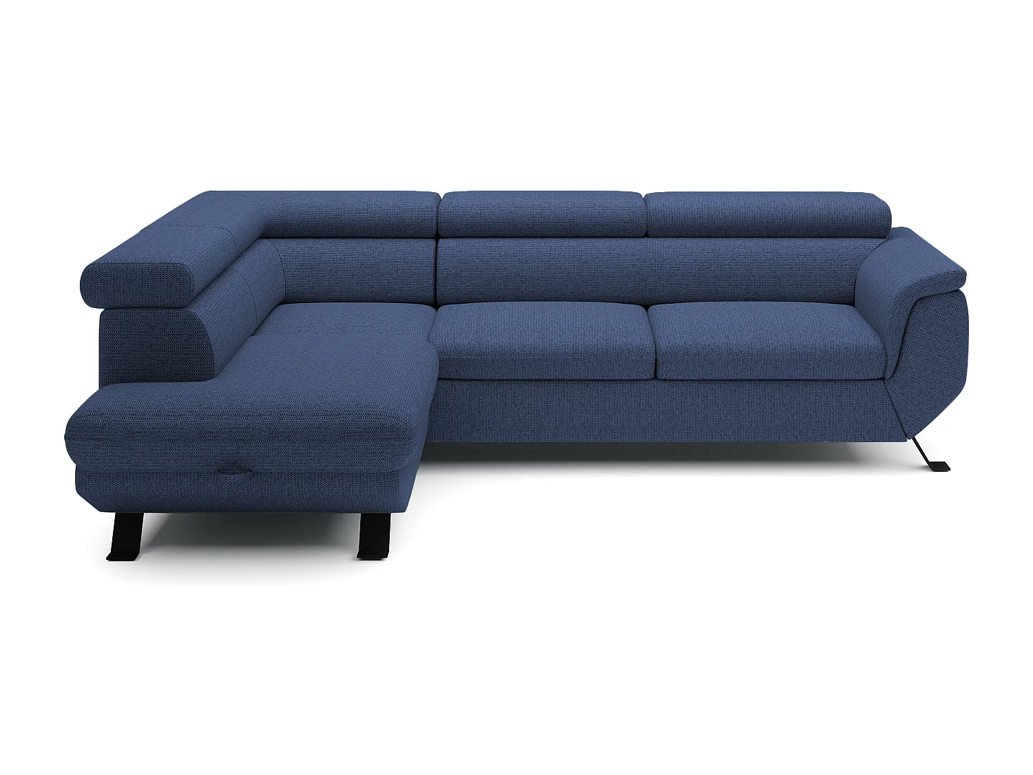 Canapé RAVEN L avec fonction de couchage, compartiment à literie, indépendant, rembourré avec têtières réglables 257x198x96 cm Côté gauche Bleu