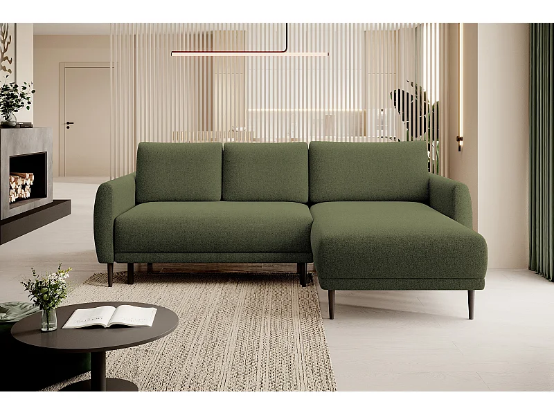 CANAPE BONO Canapé élégant avec fonction sommeil, Pieds en bois robustes, Accoudoirs élégants, Assise profonde 226x164x88cm, Côté droit Vert