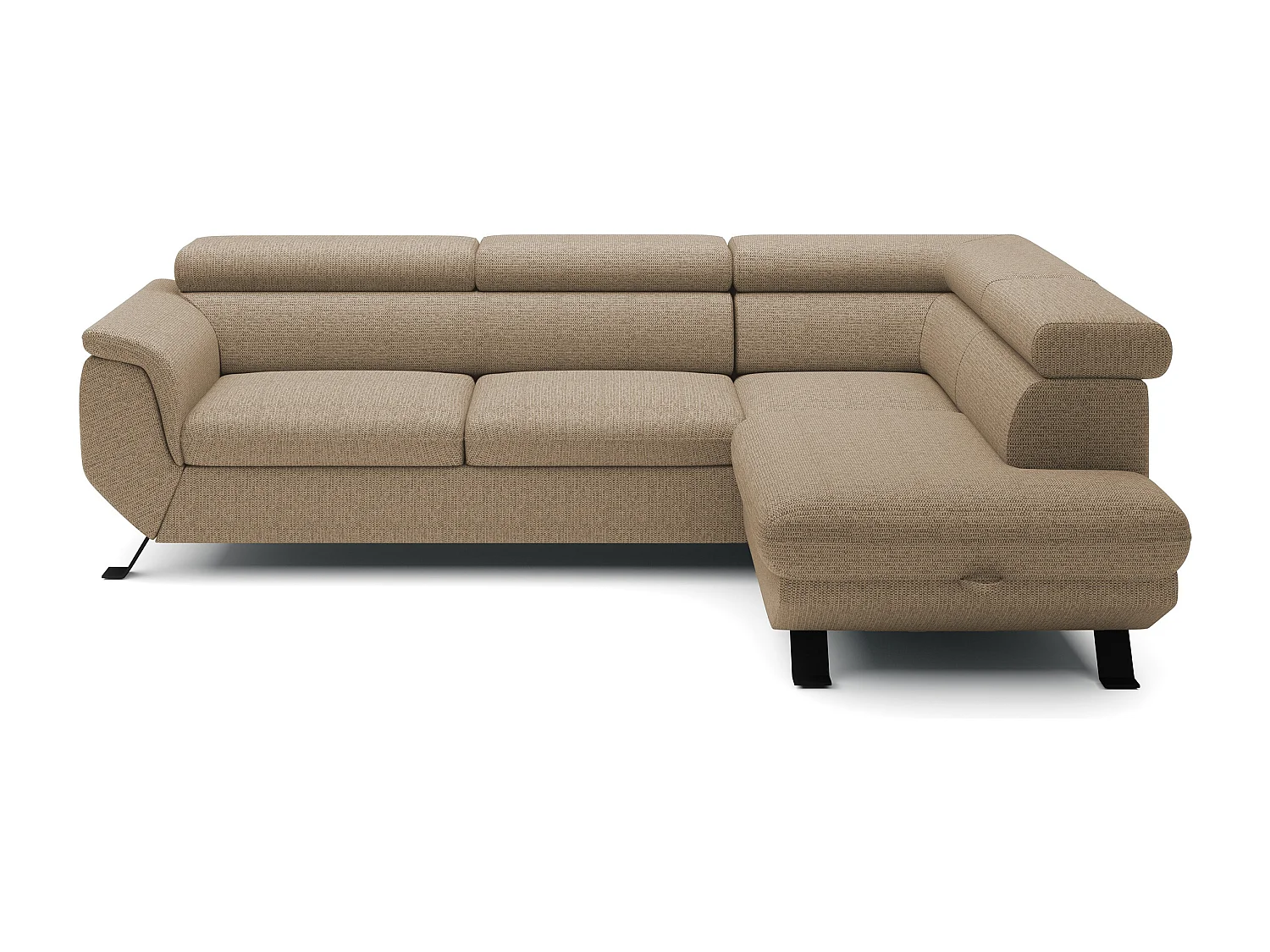 Canapé RAVEN L avec fonction de couchage, compartiment à literie, indépendant, rembourré avec têtières réglables 257x198x96 cm Côté droit Cappuccino