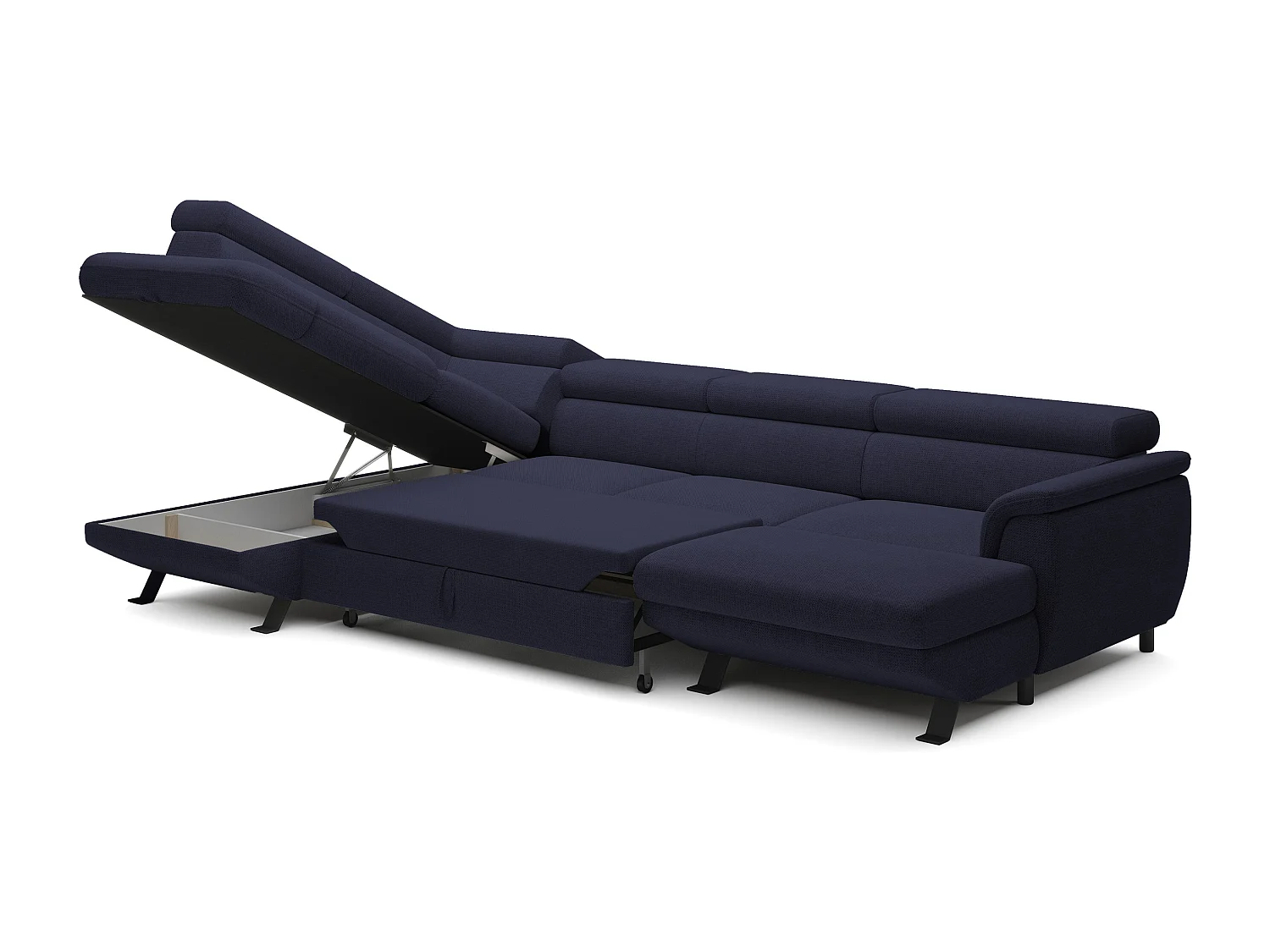 ECKSOFA RAVEN XL Eckcouch mit Schlaffunktion mit Ausziehbett, Verstellbaren Kopfstützen, Bettkasten, Großes Sofa 334x198x162cm Linke Seite Meer