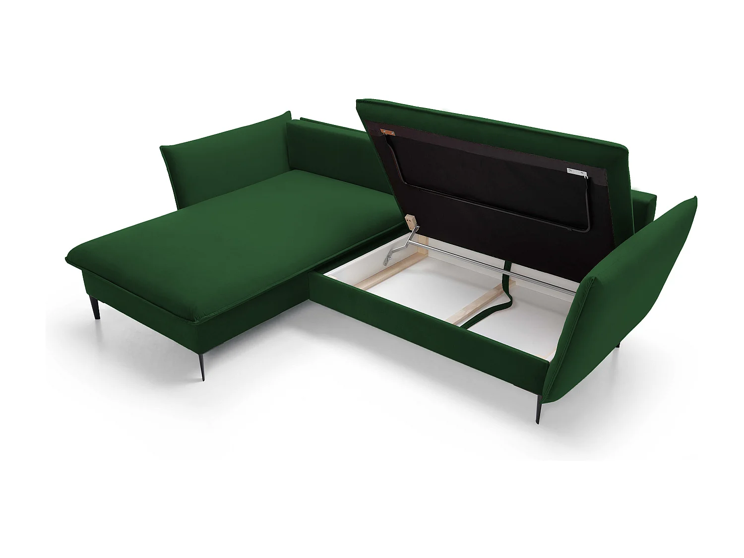 Canapé d'angle GLOSS convertible, ottomane & pieds dorés – canapé en velours style GLOSSour avec coussins déco, 258x167x91 cm, côté gauche BORDEAUX