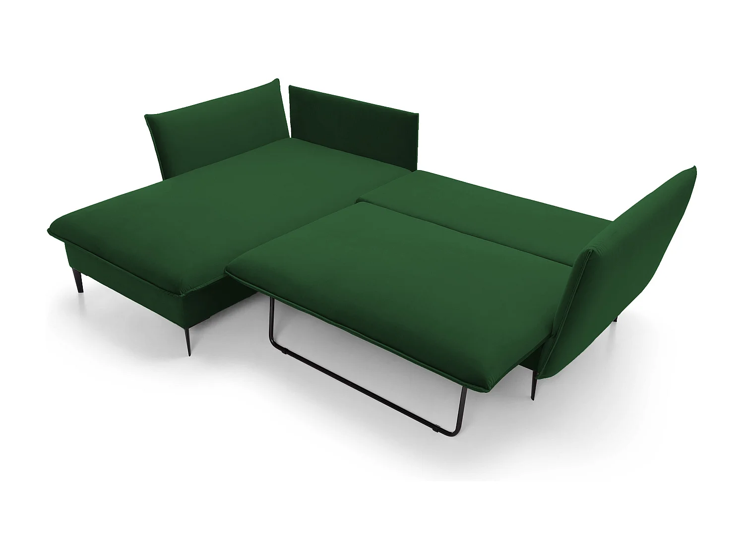 Canapé d'angle GLOSS convertible, ottomane & pieds dorés – canapé en velours style GLOSSour avec coussins déco, 258x167x91 cm, côté gauche BORDEAUX