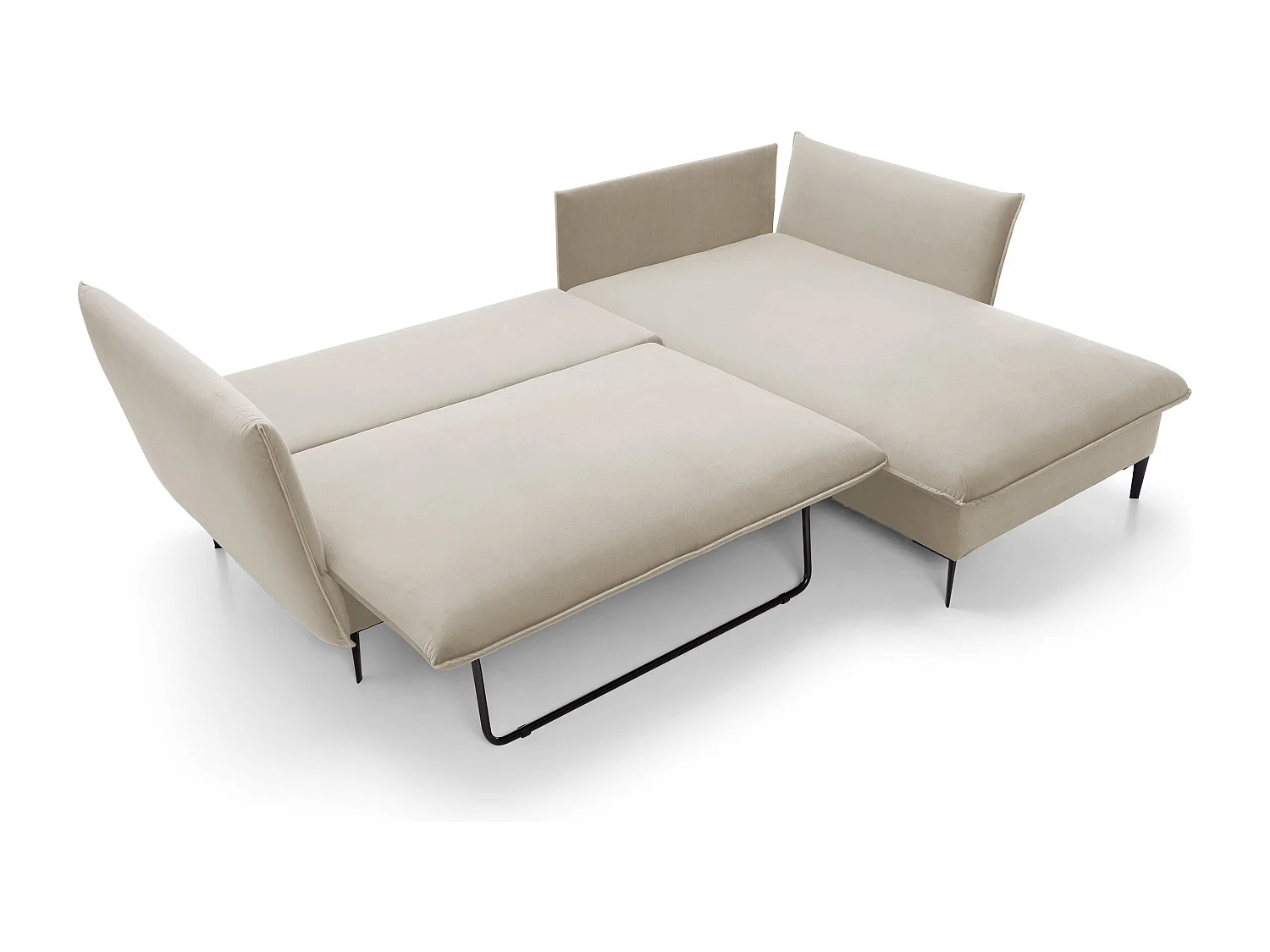 Ecksofa GLOSS mit Schlaffunktion, Ottomane & goldenen Füßen – Samtsofa im GLOSSour-Stil mit Zierkissen, 258x167x91cm, Rechte Seite PLATINUM