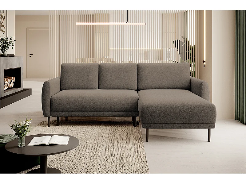 CANAPE BONO Canapé élégant avec fonction sommeil, Pieds en bois robustes, Accoudoirs élégants, Assise profonde 226x164x88cm, Côté droit Marron clair