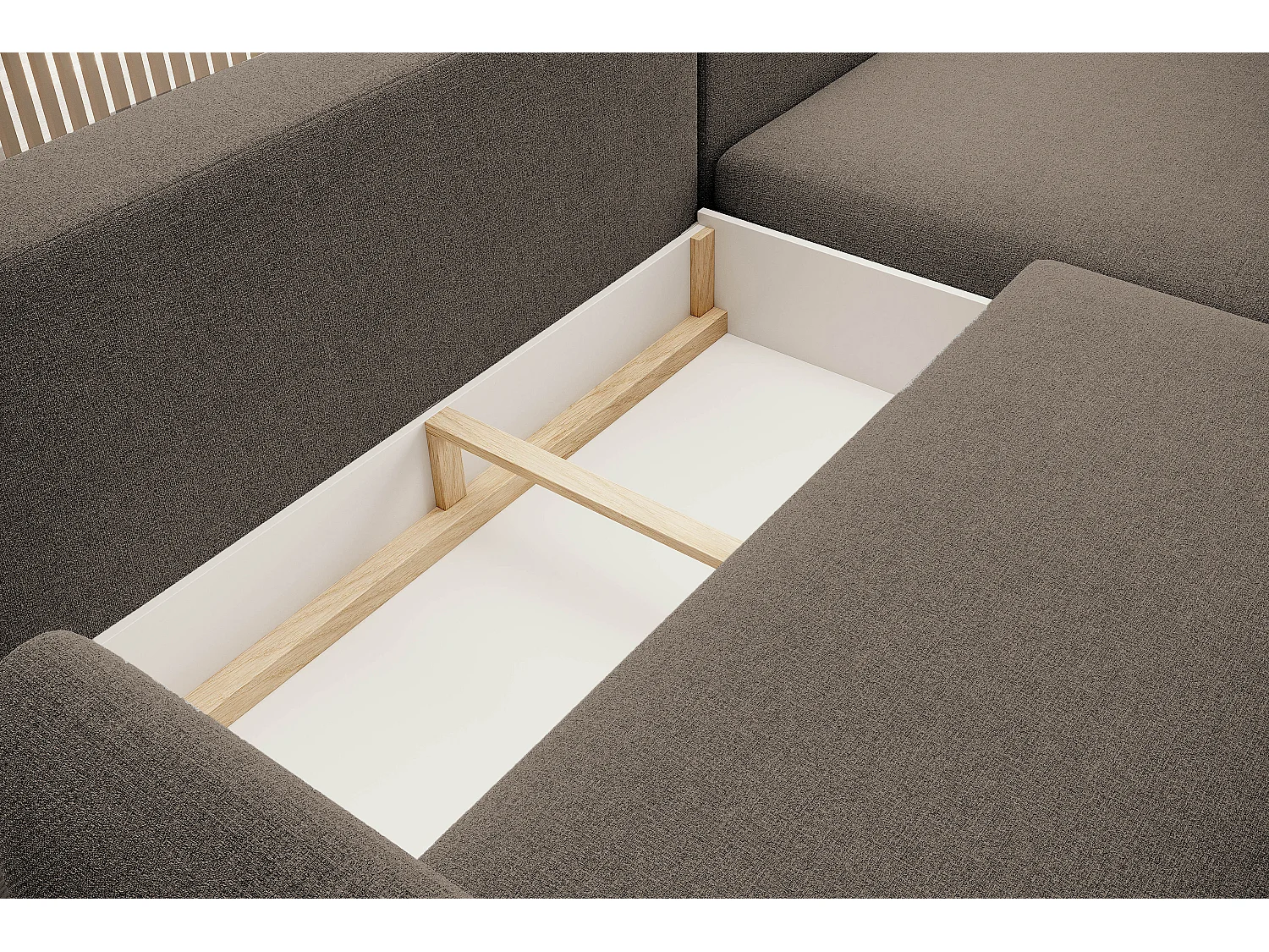 CANAPE BONO Canapé élégant avec fonction sommeil, Pieds en bois robustes, Accoudoirs élégants, Assise profonde 226x164x88cm, Côté droit Marron clair