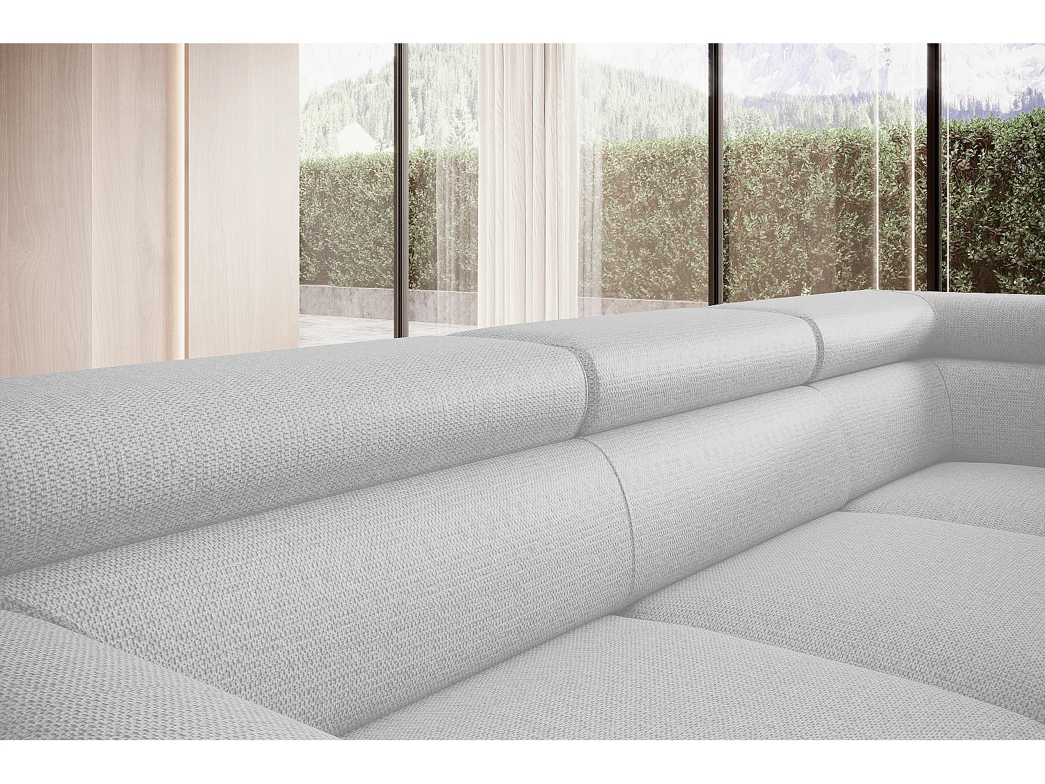 ECKSOFA RAVEN L mit Schlaffunktion und Bettkasten, Freistehend, Polstersofa mit Verstellbaren Kopfstützen, 257x198x96 cm, Rechte Seite, Weiß