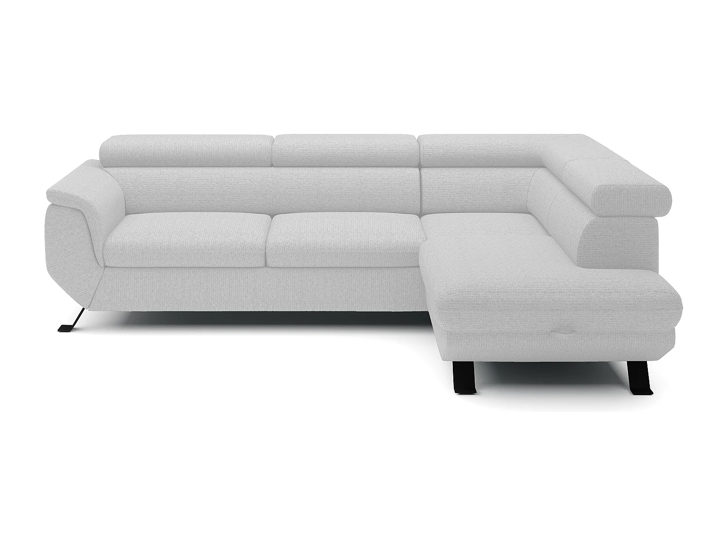 Canapé RAVEN L avec fonction de couchage, compartiment à literie, indépendant, rembourré avec têtières réglables 257x198x96 cm Côté droit Blanc