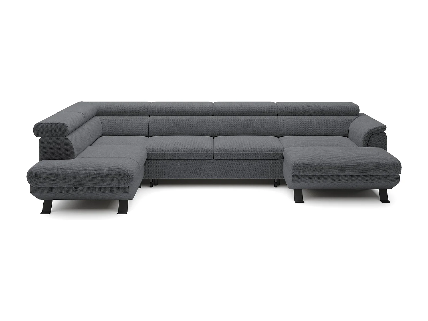 Canapé d'angle RAVEN XL convertible avec tiroir-lit, appuie-têtes réglables, coffre, 334x198x162cm, côté gauche Acier