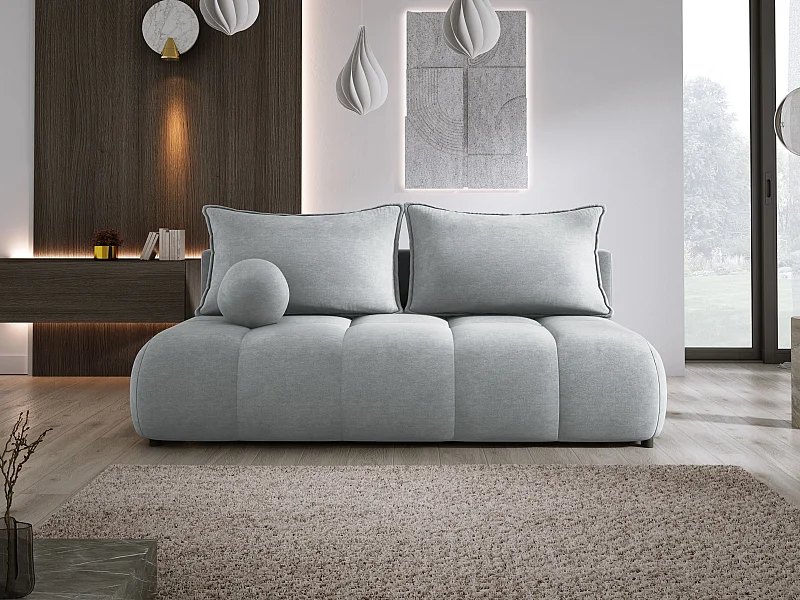 Sofa COCO MINI convertible avec couchage, tissu CLOUD, 2 places, autoportant, 205x105x97 cm, couleur : Frêne