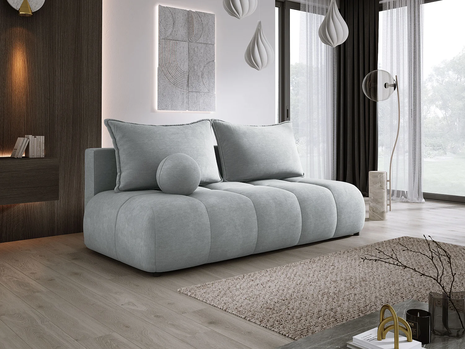 Sofa COCO MINI z funkcją spania, tkanina CLOUD, 2-os., wolnostojąca, 205x105x97cm, kolor: jesionowy